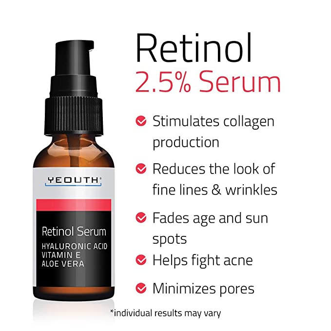 Retinol Serum 2.5 percent with Hyaluronic Acid, Aloe Vera, Vitamin E