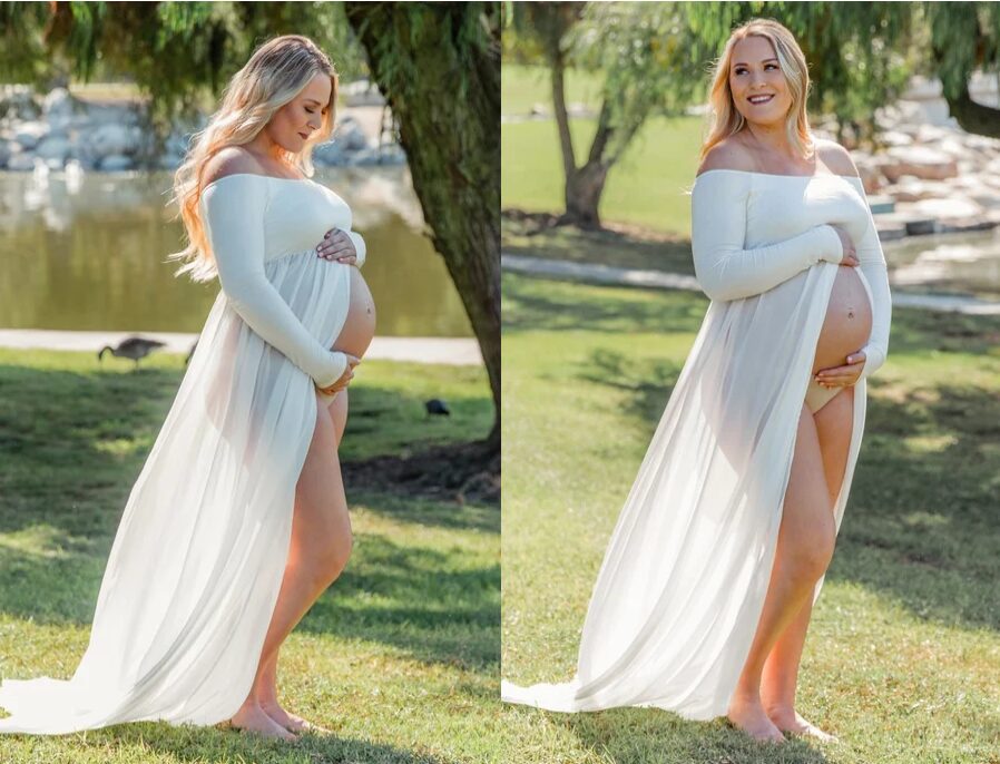 PinkBlush White Off Shoulder Open Plus Maternity Photoshoot Gown